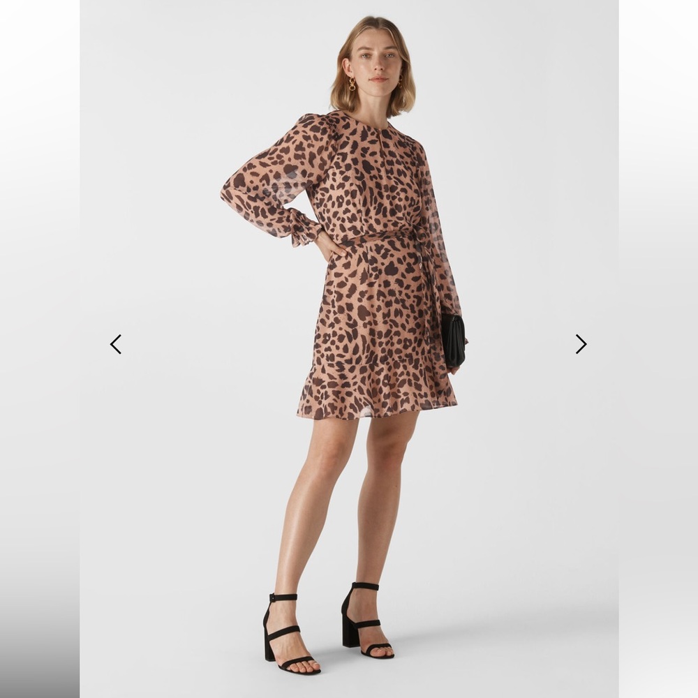 Whistles Brushed Cheetah Flippy Dress Sz 8 - Picture 2 of 9